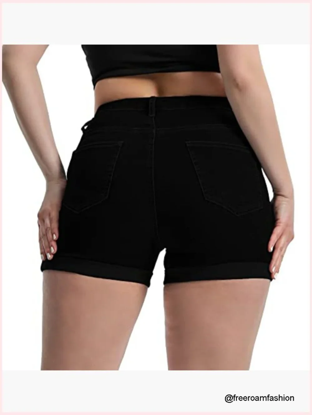 High Waisted Stretchy Denim Shorts Folded Hem Jean Shorts